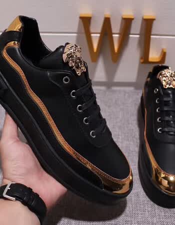 versace/范思哲男鞋休闲鞋美杜莎低帮板鞋百搭运动鞋系带小白鞋潮 黑