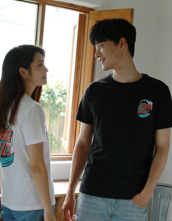 2017新款情侣装夏装印花t恤男女短袖纯棉背后韩版潮圆领半袖 女款白色