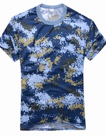 迷彩t恤男 夏季男士短袖背心汗衫薄款宽松圆领半袖劳保体能服xss 蓝