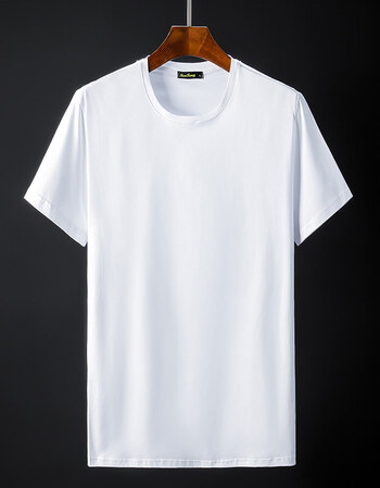 2018夏季男士双面丝光t恤短袖修身圆领冰丝半袖白色体恤衫色 白色 180