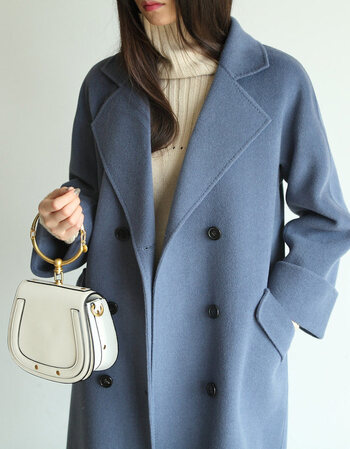 新款双面呢大衣女中长款韩国毛呢外套女装反季呢子双面绒d058 蓝色 l