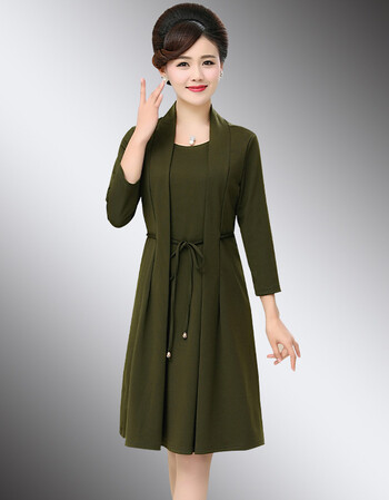妈妈裙子2018新款女中老年四十岁女人春秋季中长款过膝秋装连衣裙 军