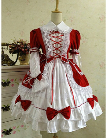 lolita哥特式翻领接袖连身短裙宫廷洋装两件套颜色可选 红白 xl