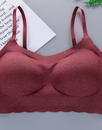新款无痕吊带睡眠内衣时尚聚拢性感瑜伽无钢圈文胸运动胸罩 枣红色 s