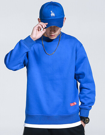 冬装街头潮牌纯色加绒加厚情侣boy卫衣男士休闲简约外套 蓝色 l