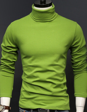 t恤男半高领加厚打底衫修身体恤衫男装上衣服体恤衫男 果绿色高领303