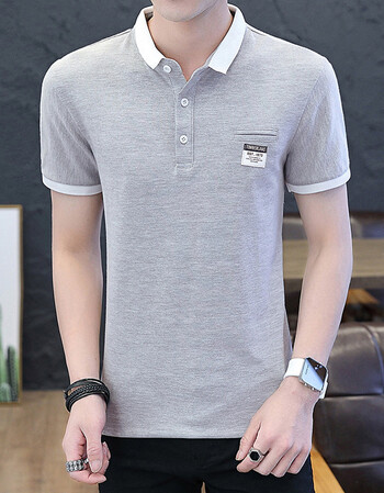 夏装男士短袖t恤夏季新款翻领韩版修身男装有衬衫带领polo衫潮流 灰色