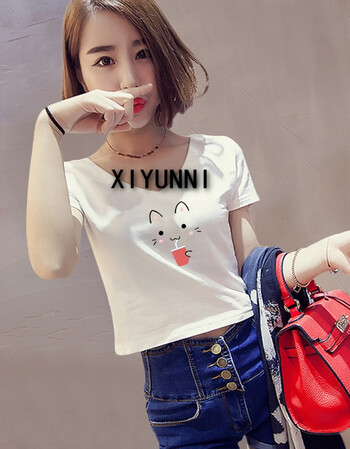 悉云妮露脐新款女2018夏装上衣漏短袖肚脐高腰超短紧身体恤白色款t恤