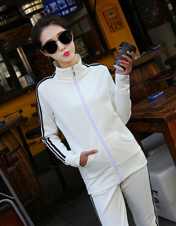 运动套装女春秋季休闲套装两件套学生长袖运动服 白色 m(80-95斤)