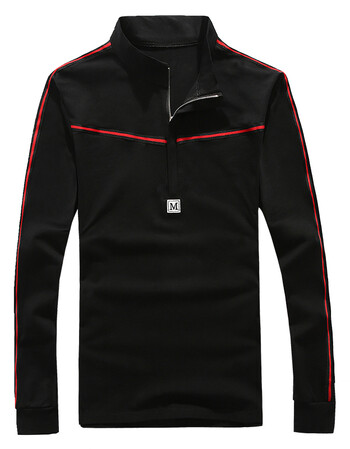 2016男装秋新款长袖立领polo衫男士外套纯棉长袖t恤男 黑色tc618 m