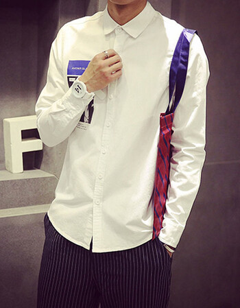 丹杰仕 青少年秋冬季时尚印花衬衫男士长袖衬衫韩版修身休闲衬衣男a