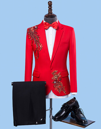 西装套装男士夏季韩版修身青年年会主持人服装舞台歌手司仪演出服