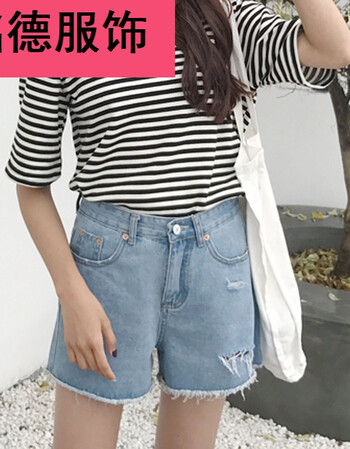 女社会破洞牛仔裤女春秋2018新款韩版显瘦个性不规则阔腿 浅蓝色 m