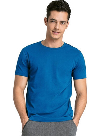 t恤男 圆领纯棉衣服男士 纯色上衣打底衫男短袖男 48b海蓝色 l/175