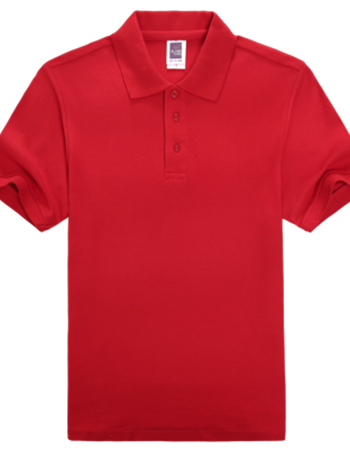 夏季翻领短袖t恤男女polo衫大码学生带领子纯棉有领上衣休闲班服 红色