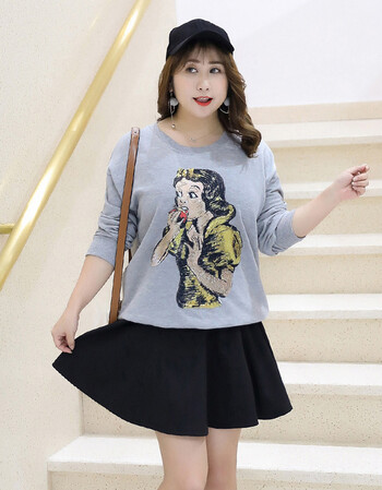 夏尔维纳2018秋季大码女装200斤胖妹妹韩版卫衣白雪公主可爱减龄上衣