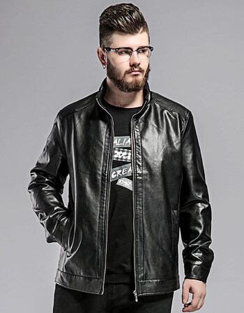 皮衣男夹克外套机车服胖子肥佬宽松韩版立领皮夹克加肥加大 黑色 3xl