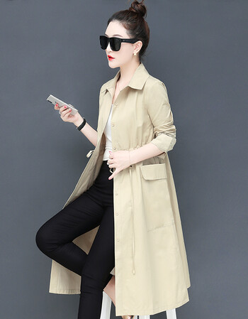 夏尔维纳女士单风衣女薄款中长款韩版秋季2018新款chic端庄大气收腰