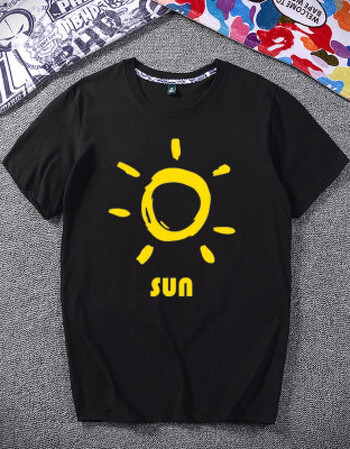 短袖t恤男学生校园运动半袖衫情侣夏季沙滩衣服t恤 黑色(单太阳) xl