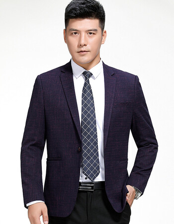 男士商务休闲西装外套薄款中年男装2018秋西服单件上衣爸爸宽松 实物
