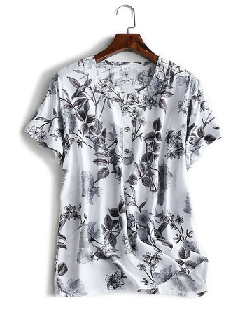 大码老年人衣服女奶奶装人造棉上衣妈妈夏装宽松大码全棉短袖t恤 2号