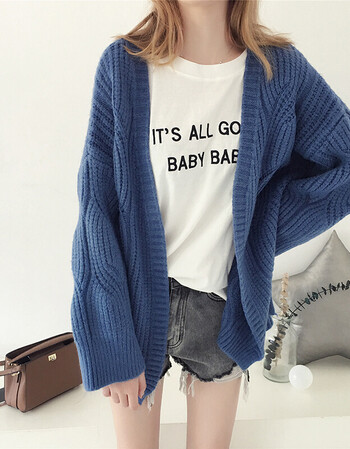 毛女衣毛衣针织衫开衫女宽松2018秋季韩版新款中长款麻花粗毛线外套