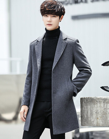 风衣男中长款韩版帅气学生潮流秋冬季呢子大衣修身休闲羊毛尼外套