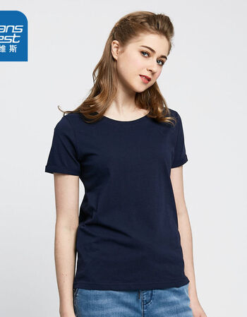 真维斯短袖t恤女士 2018夏装新款女装圆领纯棉运动纯色衣服潮 8680 宝