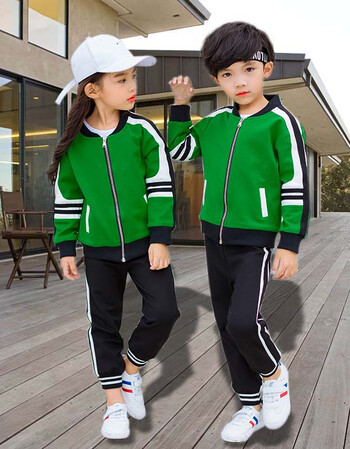 园服春秋装定做小学生校服班服儿童运动服套装学校运动会队服 绿色男