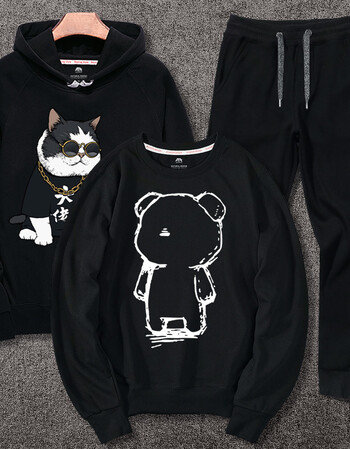 黑色连帽(大佬猫) 黑色圆领(守望白) 黑裤 6xl