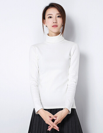 2016新款纯棉高领打底衫长袖t恤 纯色内搭上衣修身显瘦秋季女 白色