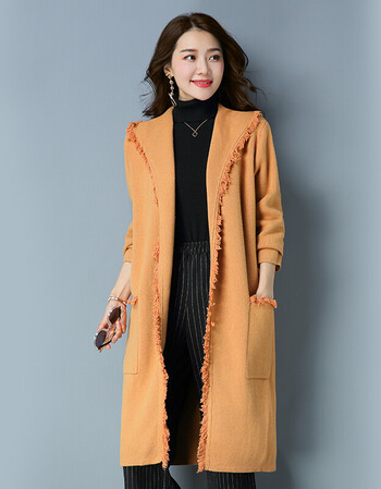 时尚宽松显瘦连帽披肩秋冬中长款加厚毛衣针织开衫外套女披肩女秋中长