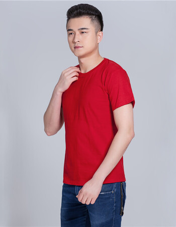 t恤男大码纯色宽松圆领男t恤打底衫广告文化衫工作服定制衣服 红色 xl