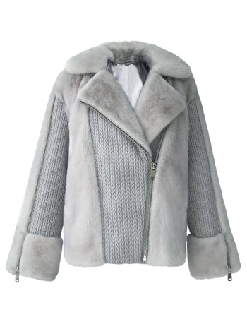 m家 进口安哥拉兔绒编织皮草貂皮大衣女短款机车水貂外套整貂毛 黑色