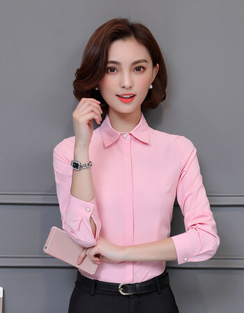 春修身白衬衫女长袖职业正装衬衣工作服面试装长袖打底衫 粉色 4xl