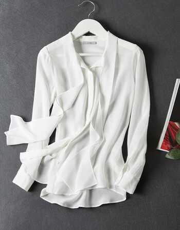 真丝衬衫女长袖中长款欧美时尚桑蚕丝上衣宽松蝴蝶结飘带衬衣 白色 xs