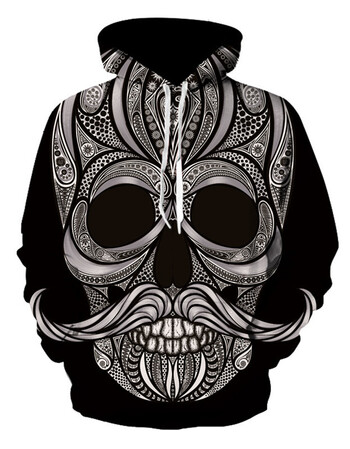 nuthink卫衣3d立体印花骷髅头卫衣男嘻哈恶搞怪恐怖鬼面骷颅头图案潮