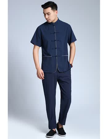 男装 唐装/中山装 吉普(jeep) 棉麻太极服男士夏季短袖太极拳服装练功