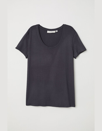 h&m女装纯色上衣女打底 时尚短袖女2018新款宽松t恤女 hm 炭灰色 xl