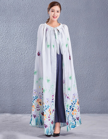 珂梵图仿丝绸印花飘逸轻灵长披风夏女士披风夏季新款中长款仙外百搭