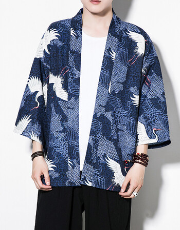 中国风男装防晒服羽织和服开衫道袍大码宽松披风薄款外套潮流 蓝色 m