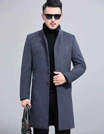 同款秋冬新款男式羊绒大衣中年水貂毛立领中长款羊毛呢外套爸爸装杰克