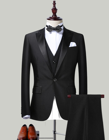 新郎西服套装男正装晚礼服韩版修身伴郎结婚西装婚礼主持人秋冬 戗驳