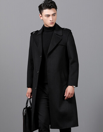 风衣男长款 超长双面呢大衣男中长款冬季呢子无英伦风衣男士过膝毛呢
