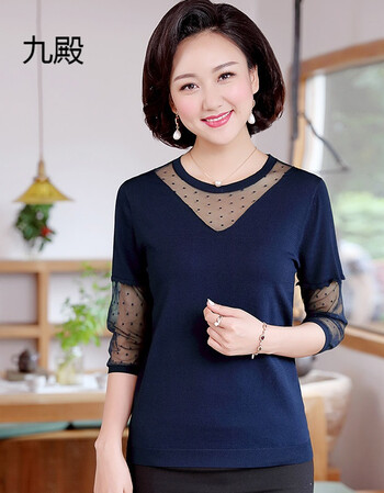 九殿2018新款妈妈秋装透肉打底衫中老年女装薄款35岁45中年针织上衣服