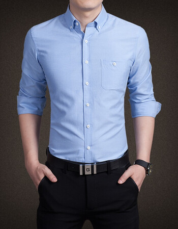 男士衬衫11色韩版修身休闲 天蓝色 m【图片 价格 品牌 报价】-京东