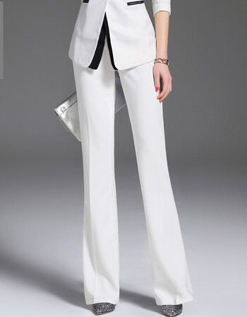 te&ze 时尚名品直筒裤职业女裤2018秋新款正装时尚气质ol西装裤 白色