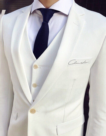 修身韩版新朗结婚礼服宴会主持人商务职业西装帅气潮 白色一件西服