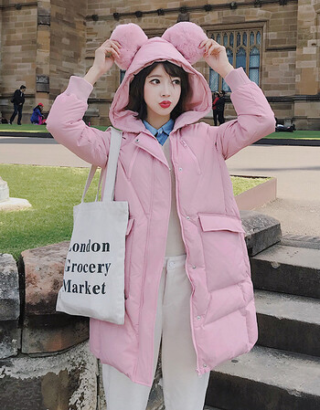 柏裳 棉衣女生短款新款棉服2018韩版女装冬装加厚外套中长款棉衣 粉色