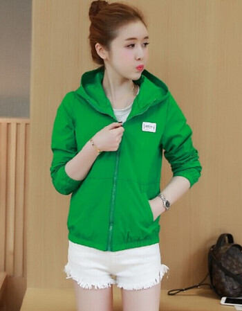 春秋风衣短外套女2018韩版薄款连帽上衣长袖休闲夹克衫 绿色【有内里